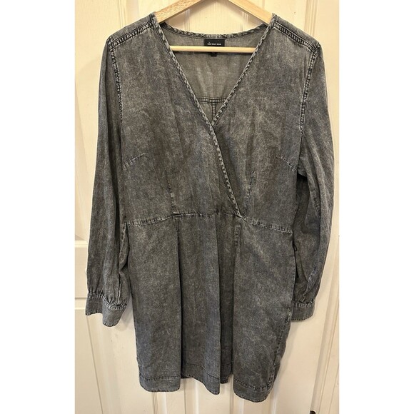 Who What Wear Dresses & Skirts - WHO WHAT WEAR 100% Cotton Faded Black Denim Dress Size L Cottage Scandi EUC‎